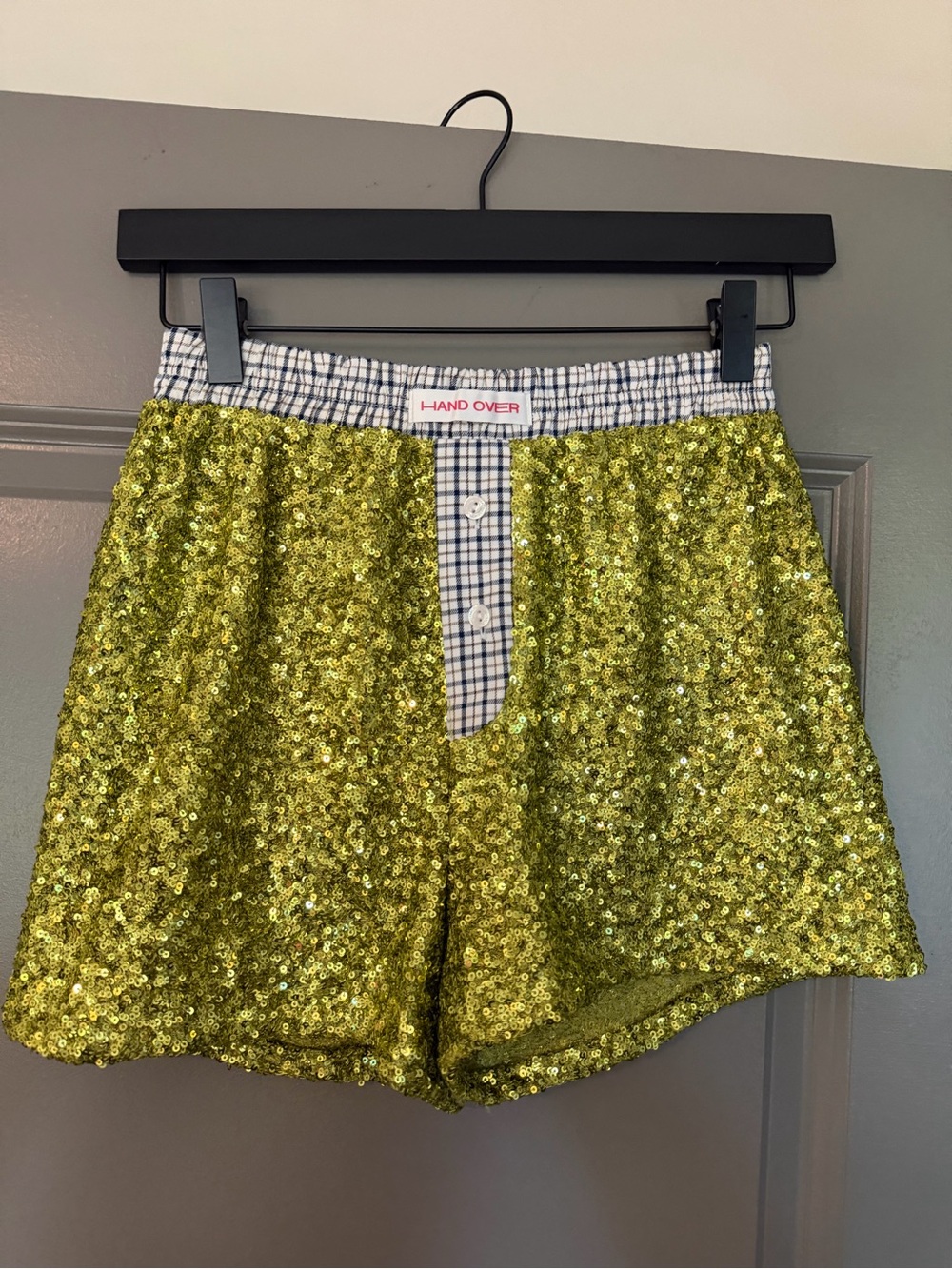 Women's Sequin Boxer Shorts in Lime Green